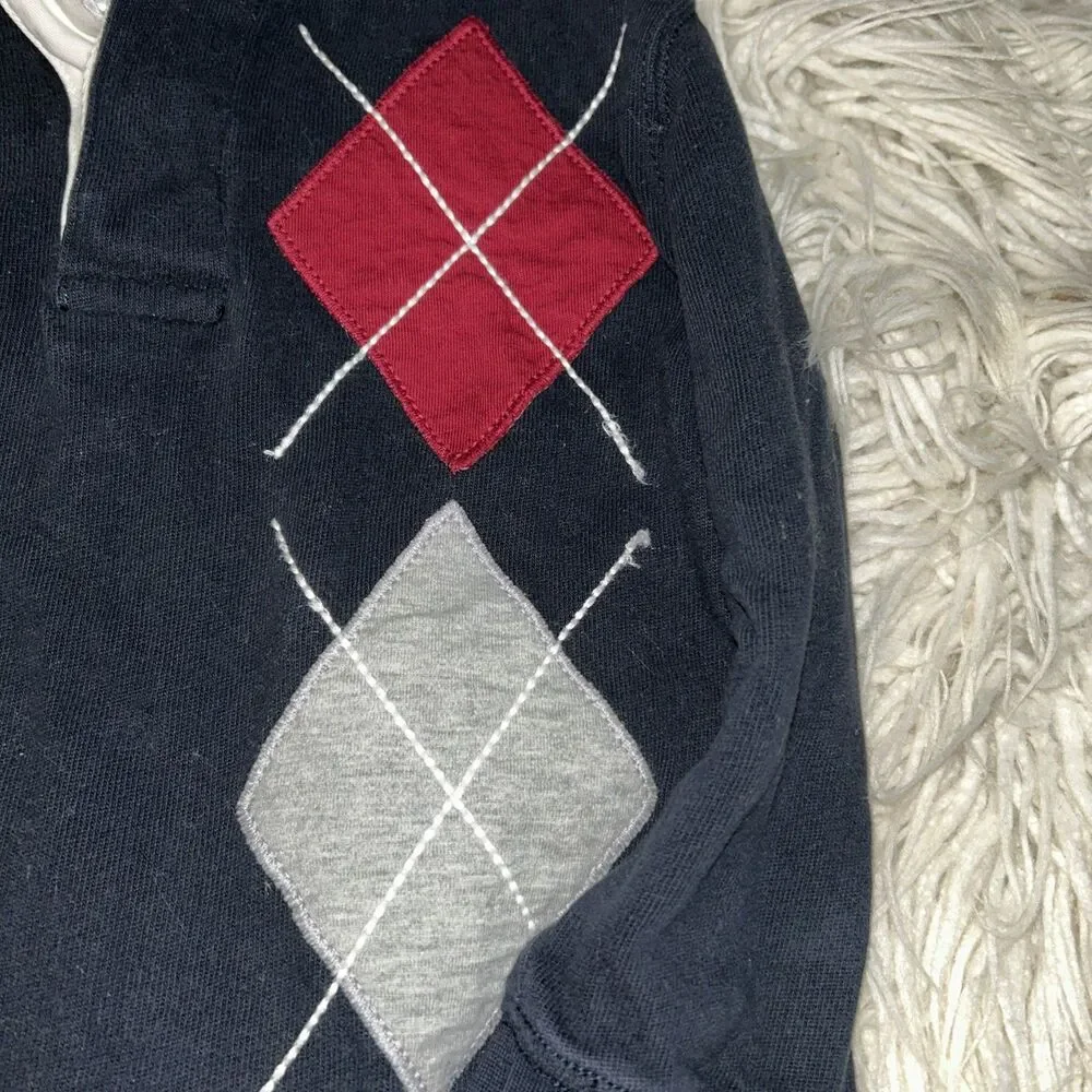 Boys Sz 4 Gymboree Brand Long Sleeved Argyle Rugby Shirt with Collared Neckline